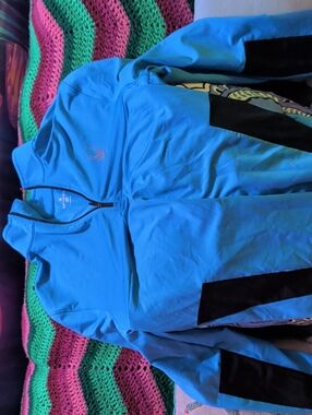 Spyder Teal Blue Men's Athletic Half-Zip Top with Black Trim